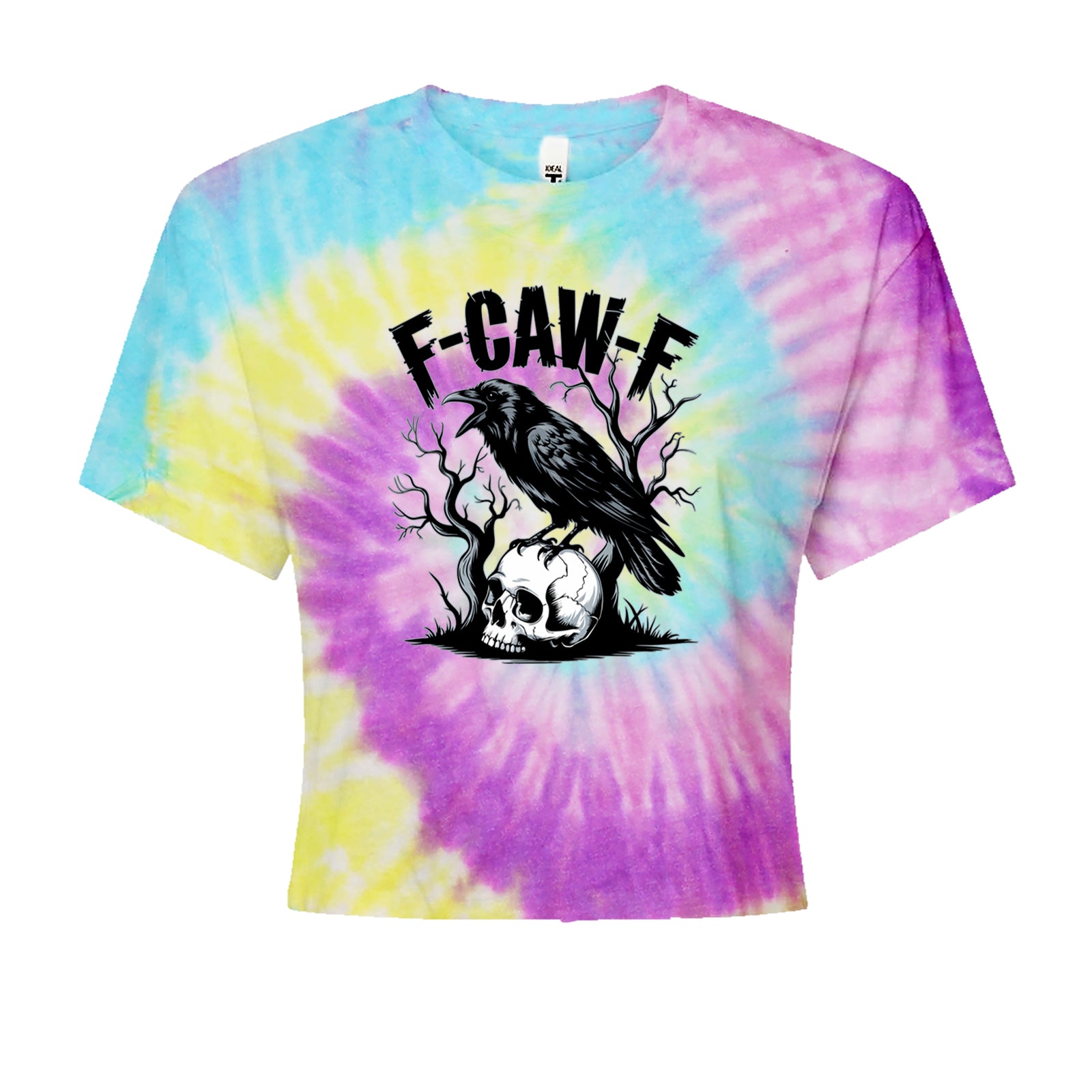 F-Caw-F Crow On Skull F-ck Off Gothic Cropped T-Shirt Jelly Bean