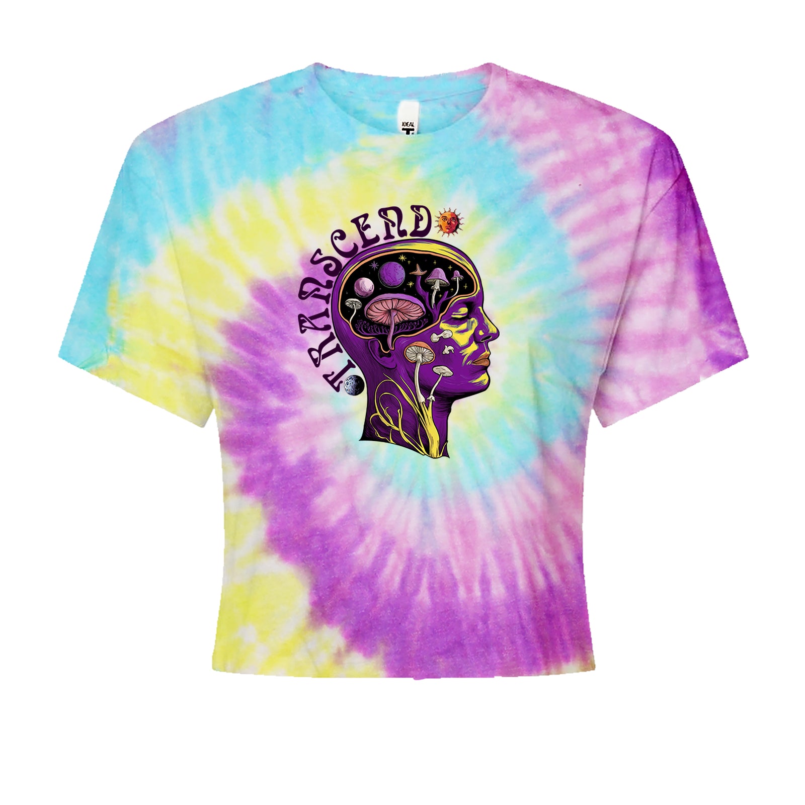 Psychedelic Cosmic Mushroom Head Cropped T-Shirt Jelly Bean