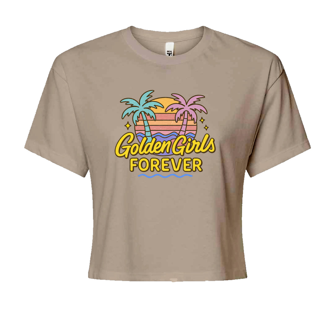 Golden Girls Forever Retro Sunset Cropped T-Shirt Khaki