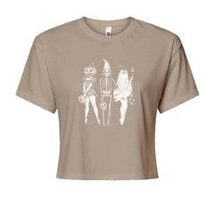 Vintage Spooky Squad Pinup Halloween Design Cropped T-Shirt Khaki