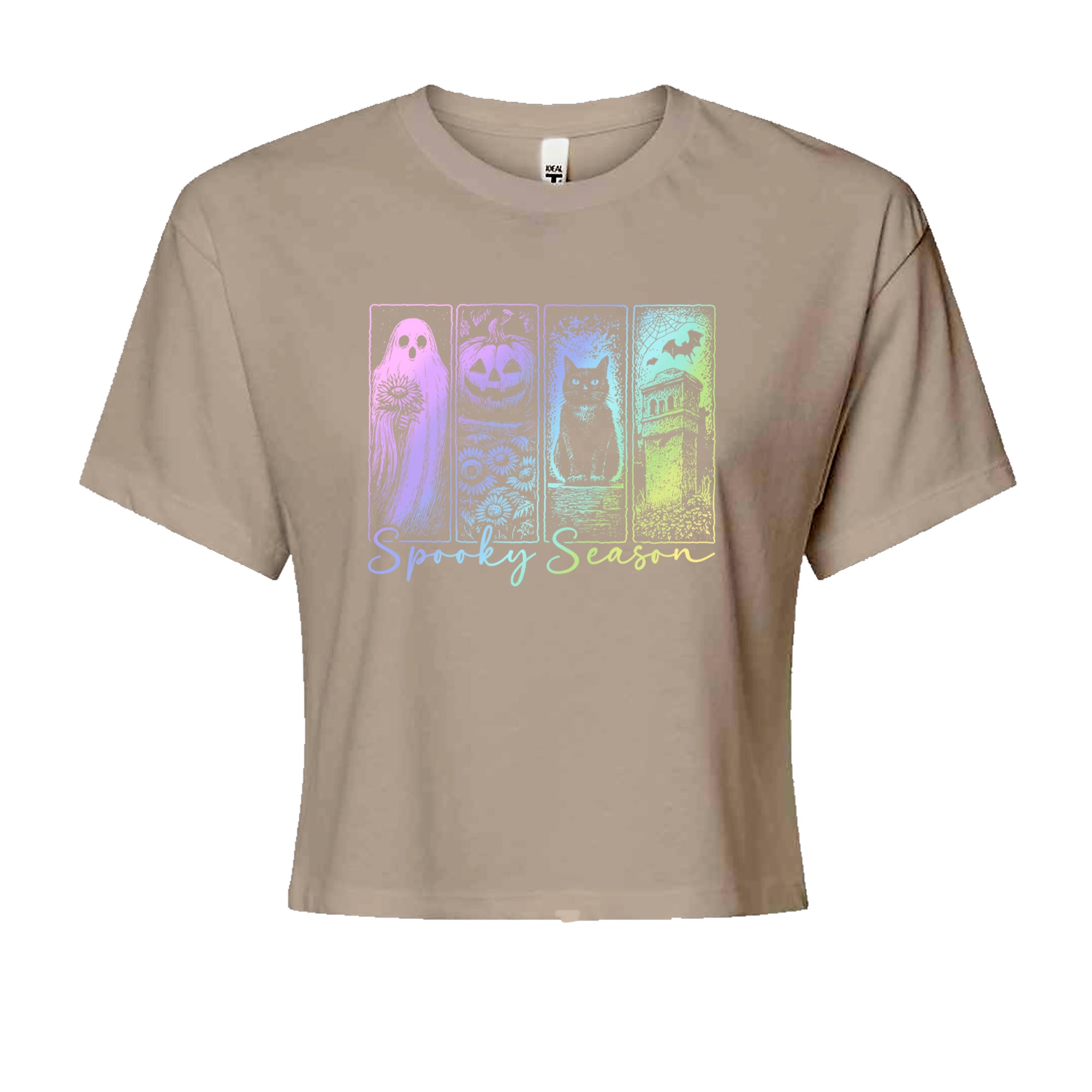 Spooky Season Cute Pastel Halloween Design Cropped T-Shirt Khaki