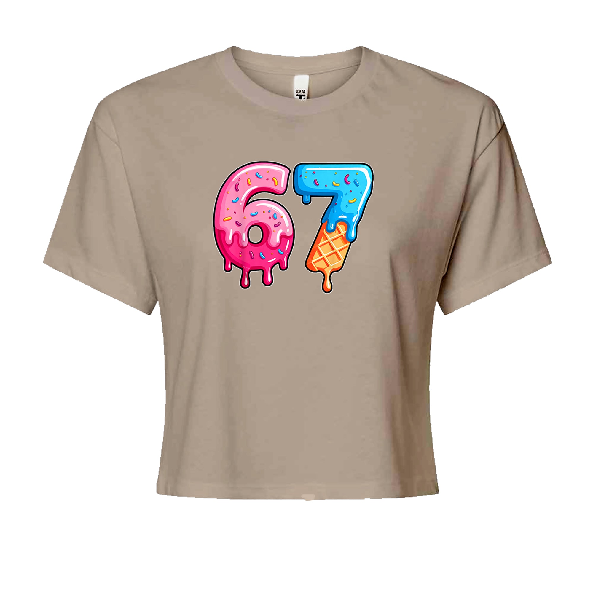 67 Dripping Ice Cream Donut Melt Cropped T-Shirt Khaki