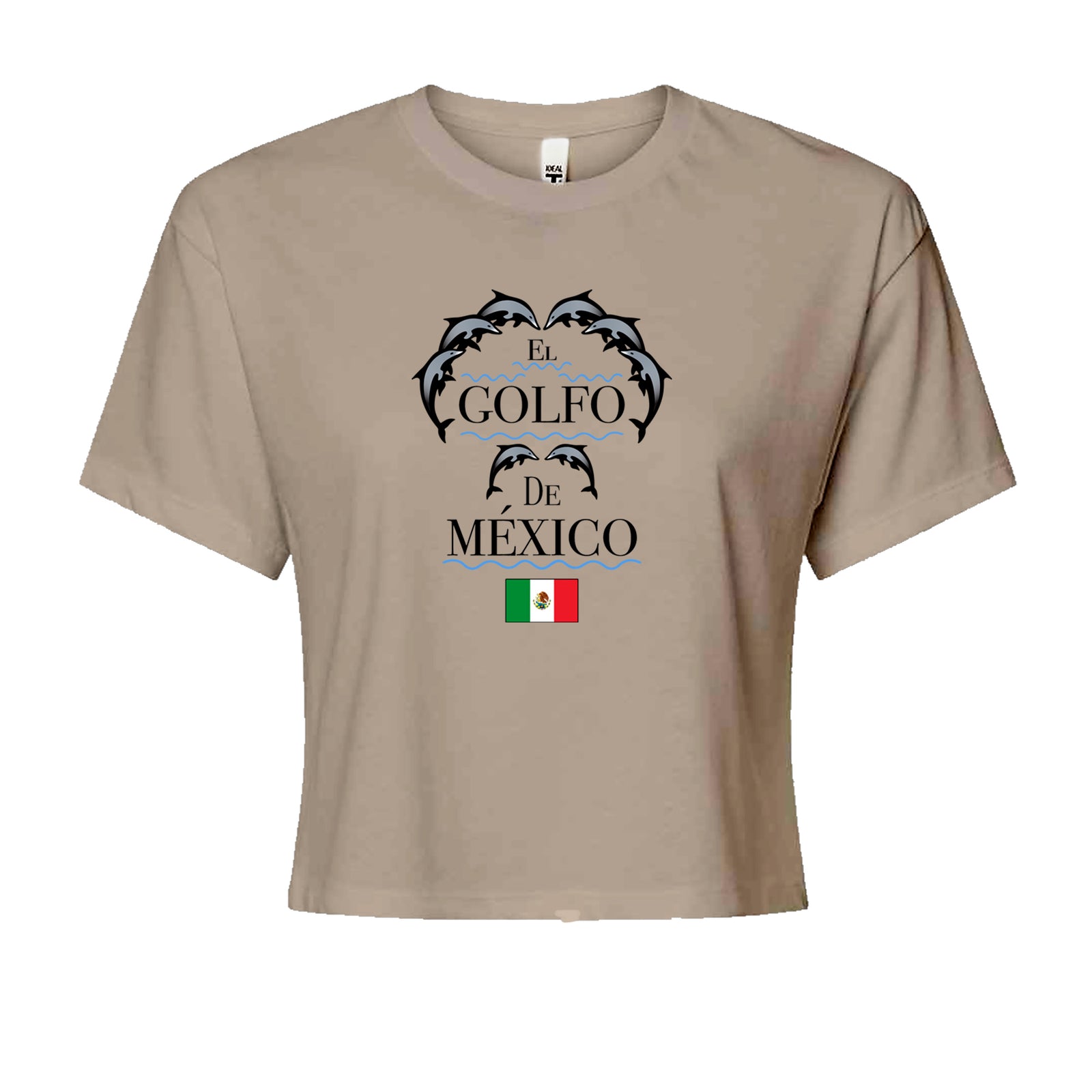 El Golfo De Mexico Dancing Dolphins Cropped T-Shirt Heather Grey