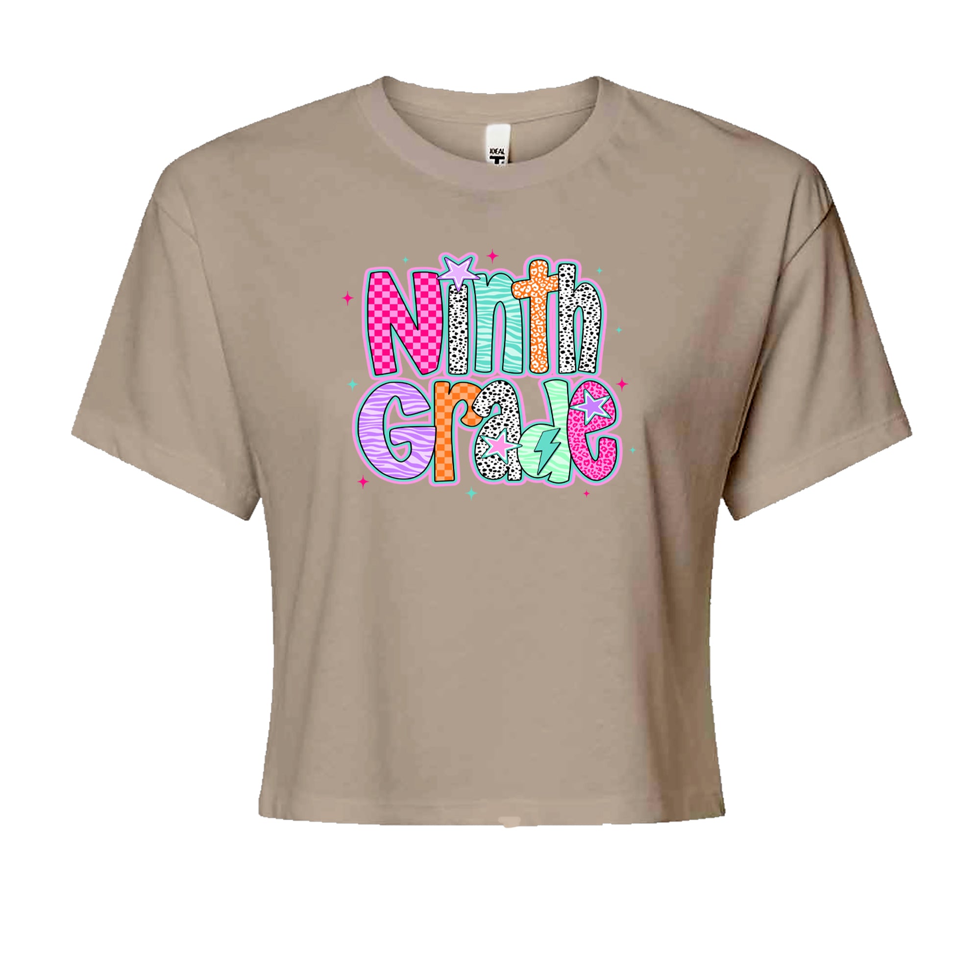 Ninth Grade Freshman Vibes Colorful Back to School Cropped T-Shirt Khaki