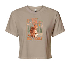 Quest Squad Broccoli Cat Fantasy Reader  Cropped T-Shirt Khaki