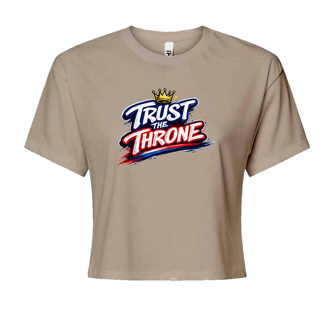 Trust The Throne Crown Philly Hoops graphic on Women's Boxy Crop T-Shirt in Khaki