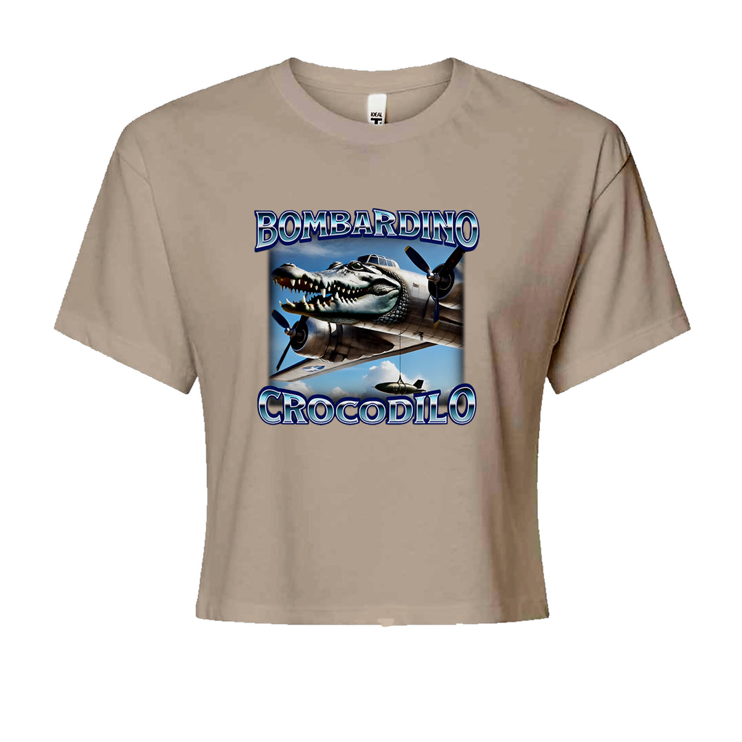 Bombardino Crocodilo Brainrot Cropped T-Shirt Khaki