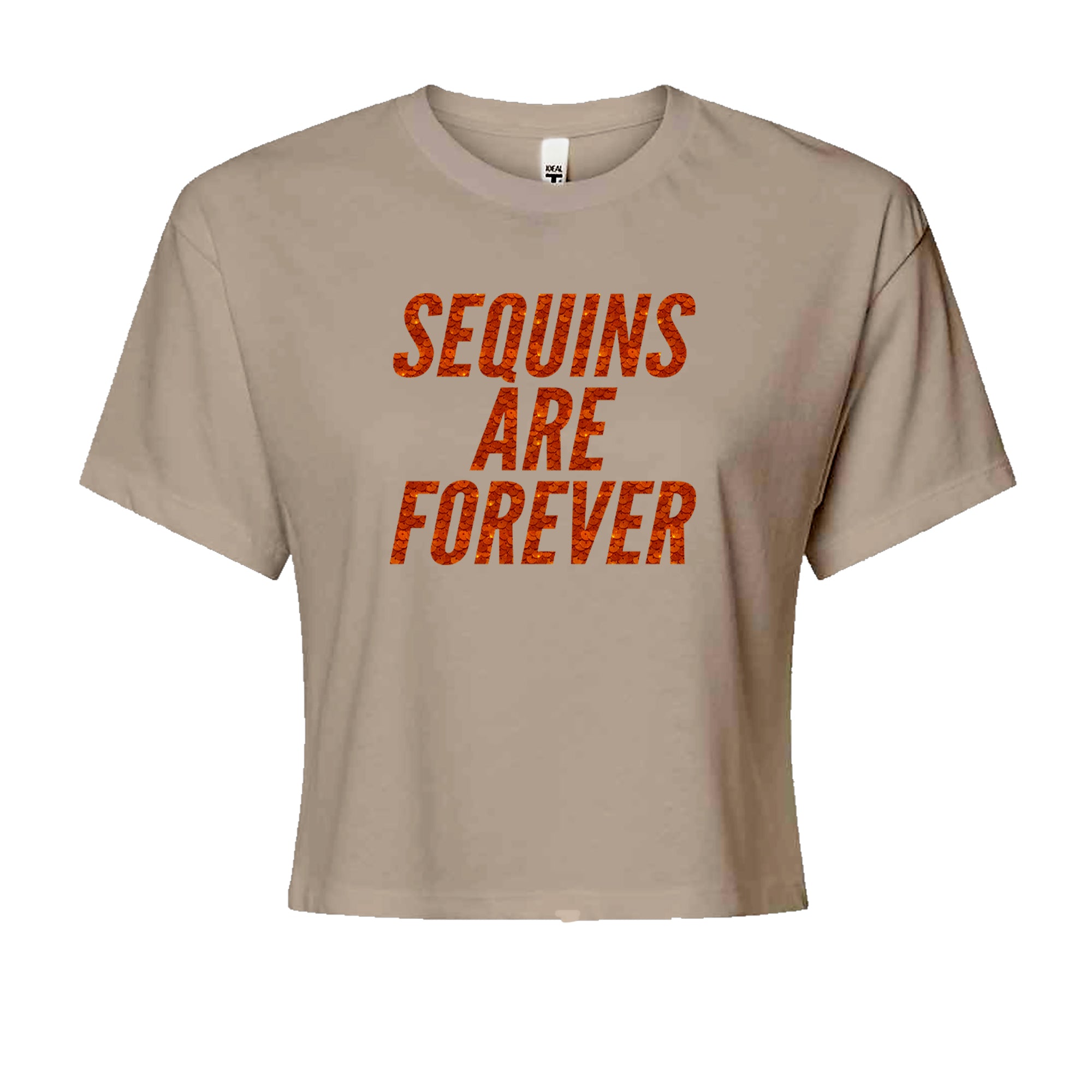 Sequins Are Forever Retro Glam Cropped T-Shirt Khaki