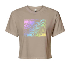 Spooky Season Horror Icons Halloween Cropped T-Shirt Khaki