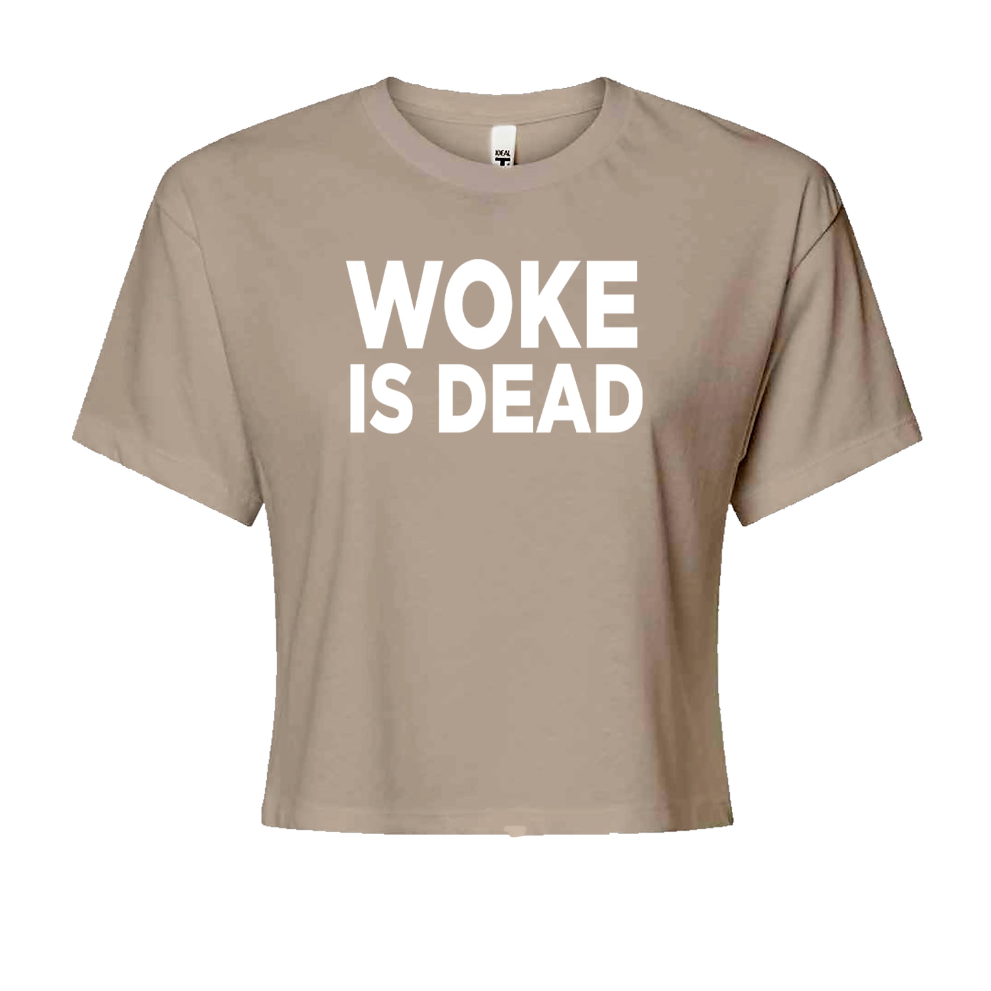 Woke Is Dead Satire Cropped T-Shirt Khaki