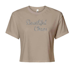 Beautiful Chaos Glitter Music Festival Cropped T-Shirt Khaki