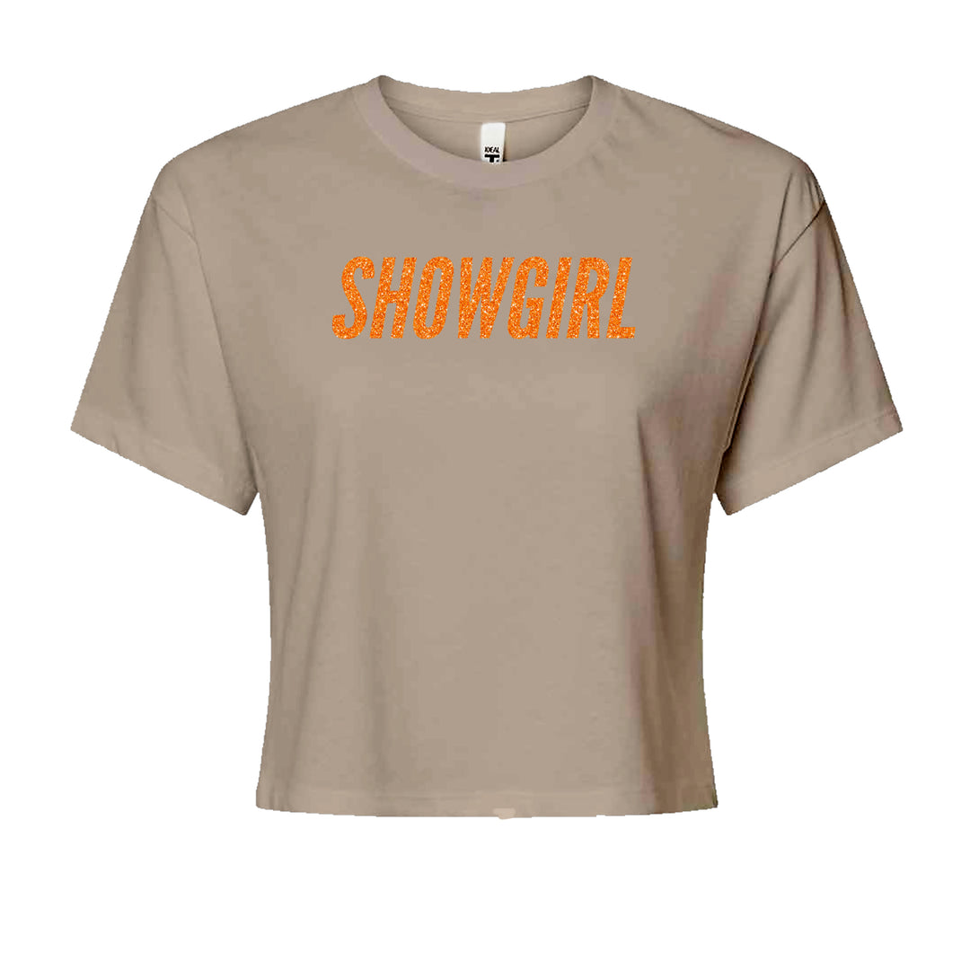 Showgirl Orange Glitter Cropped T-Shirt Khaki