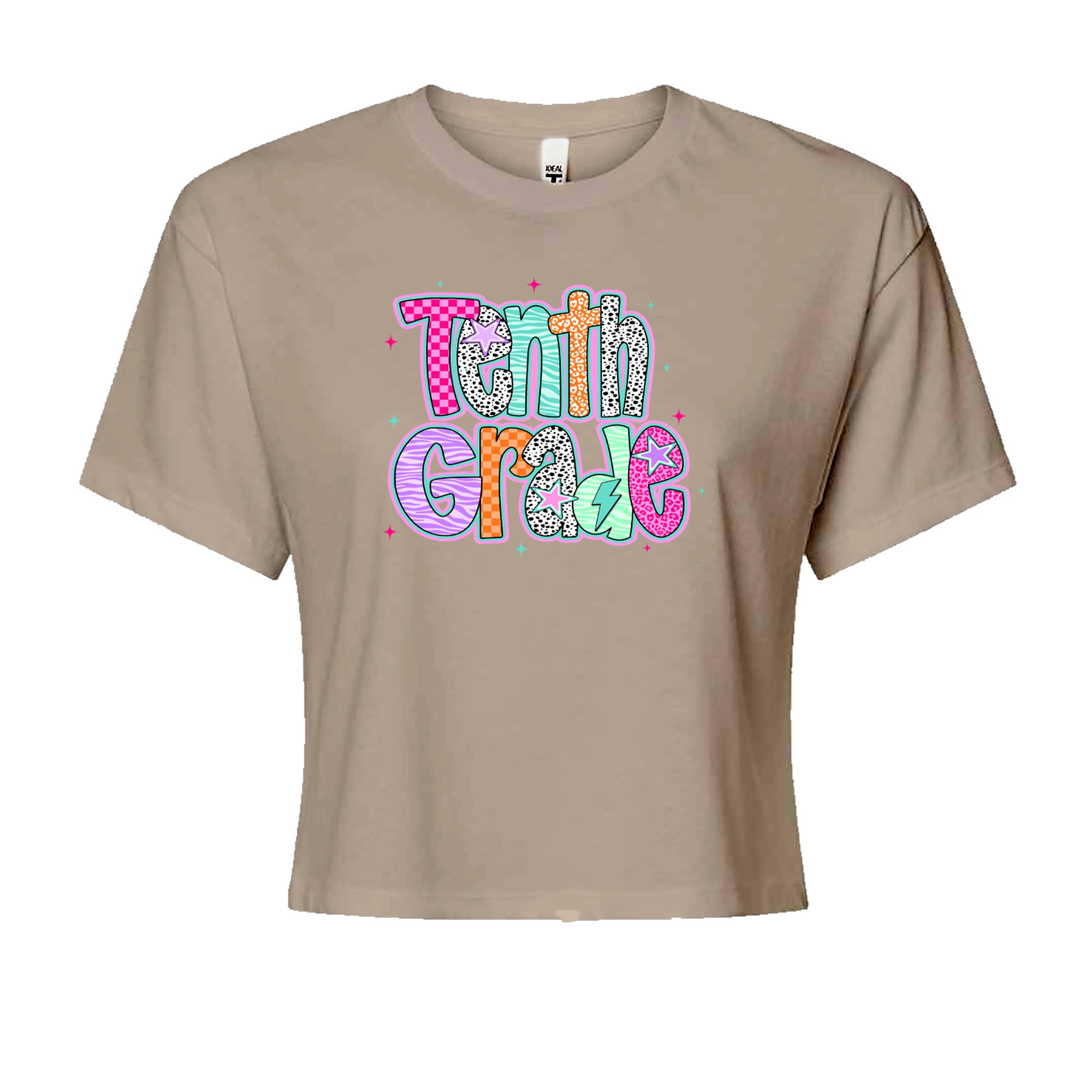 Tenth Grade Trendsetter Colorful Back to School Cropped T-Shirt Khaki