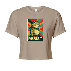Resist Portland Protest Frog Cropped T-Shirt Khaki
