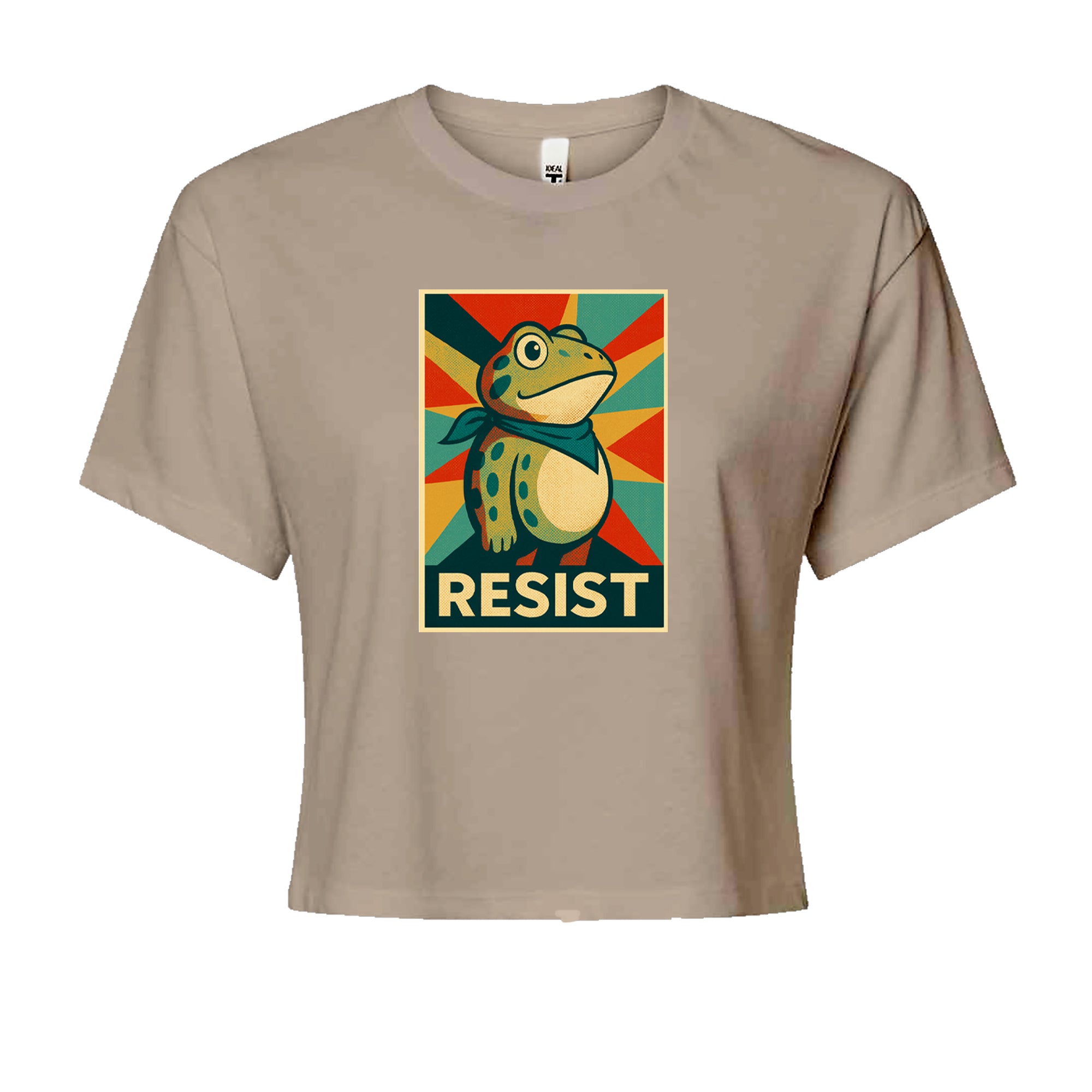 Resist Portland Protest Frog Cropped T-Shirt Khaki
