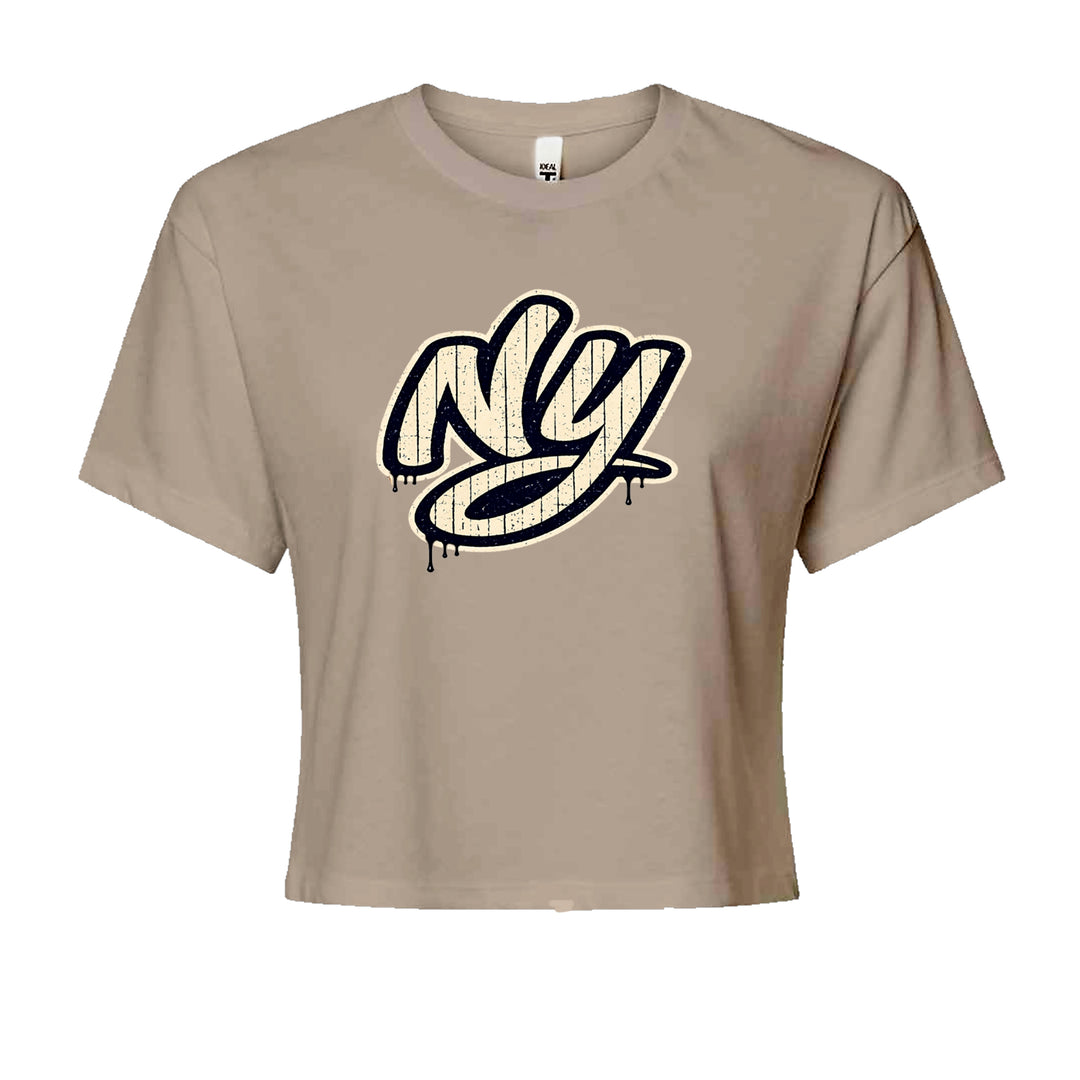 NYC New York City Grunge Street Cropped T-Shirt Khaki