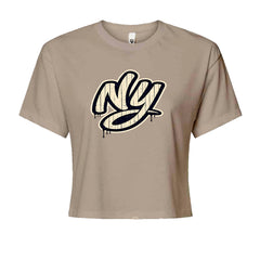 NYC New York City Grunge Street Cropped T-Shirt Khaki