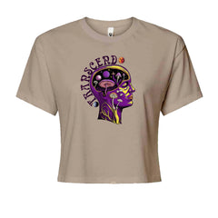 Psychedelic Cosmic Mushroom Head Cropped T-Shirt Khaki