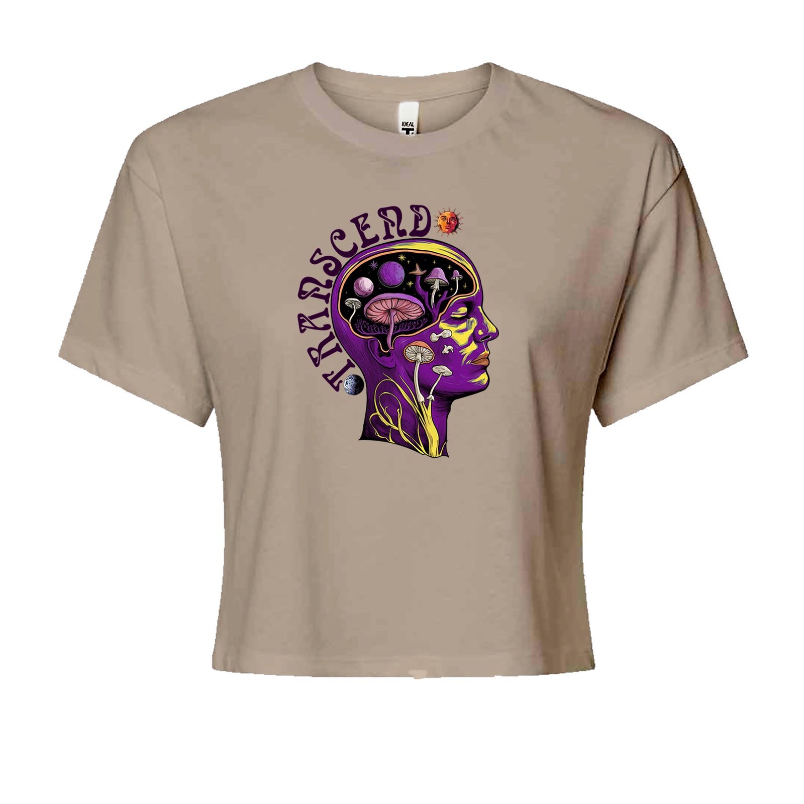Psychedelic Cosmic Mushroom Head Cropped T-Shirt Jelly Bean