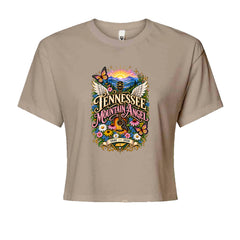 Tennessee Mountain Angel Wings Dolly Cropped T-Shirt Khaki