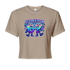 Six Seven 67 Retro Pixel Buddies Cropped T-Shirt Khaki