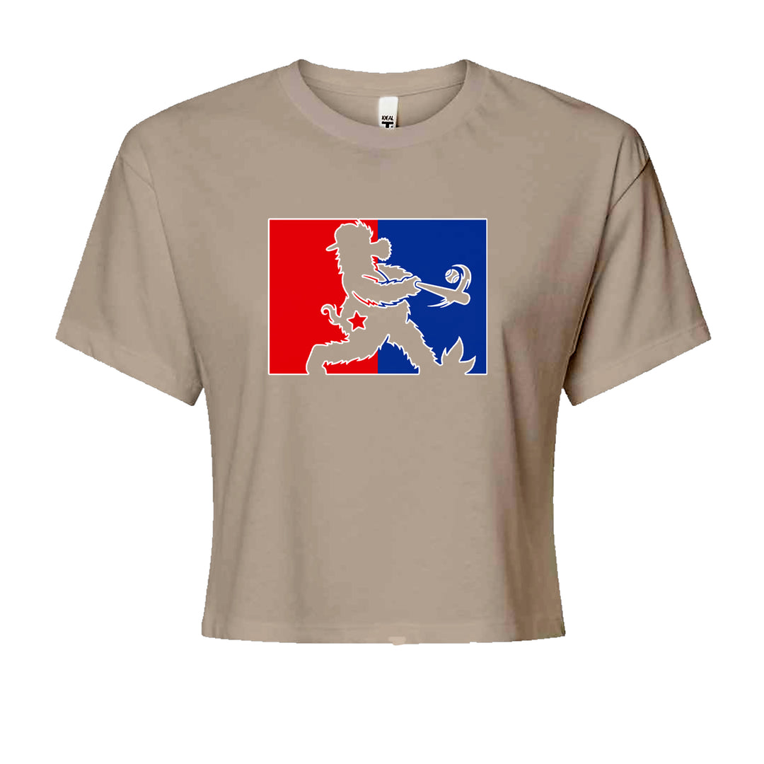 Batter Up Philly Baseball Phan Cropped T-Shirt Khaki