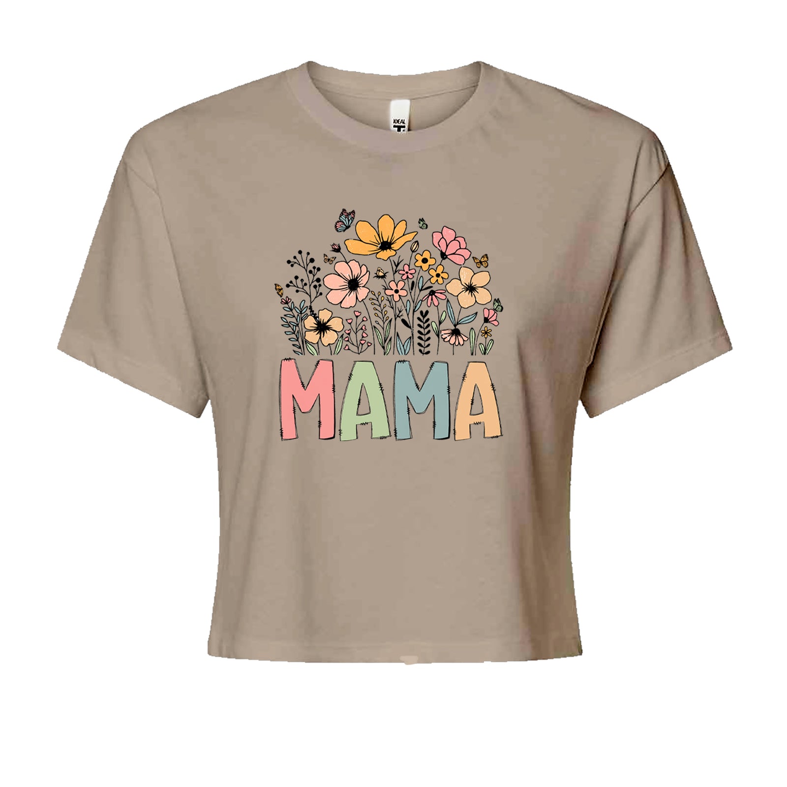 Mama Wildflower Retro Flower Cropped T-Shirt Heather Grey