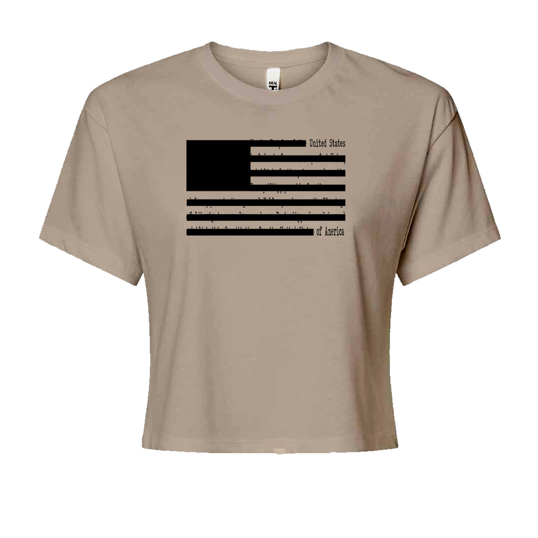 Redacted American Flag Cropped T-Shirt Khaki