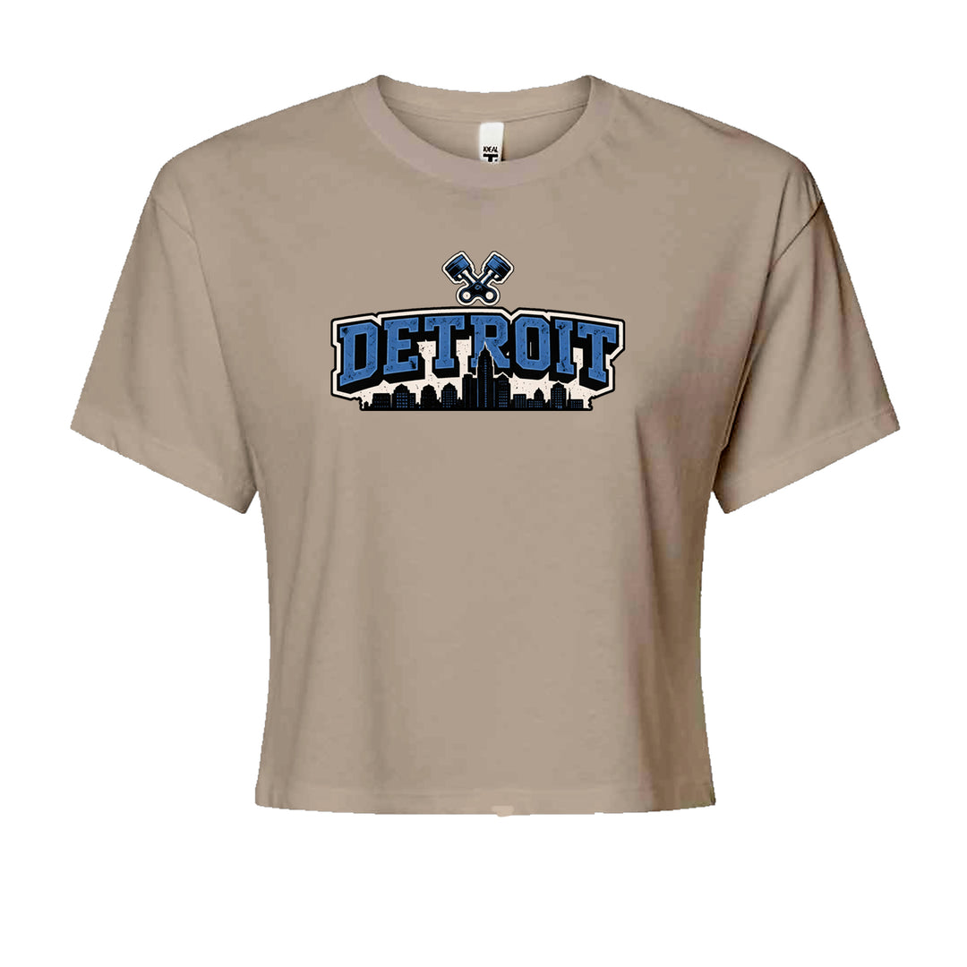 Detroit Motor City Retro Piston Cropped T-Shirt Khaki