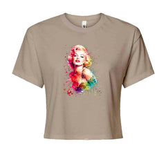 Mrs. Monroe Watercolors Bombshell Cropped T-Shirt Khaki