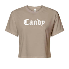 Candy Gothic Lettering Cropped T-Shirt Khaki