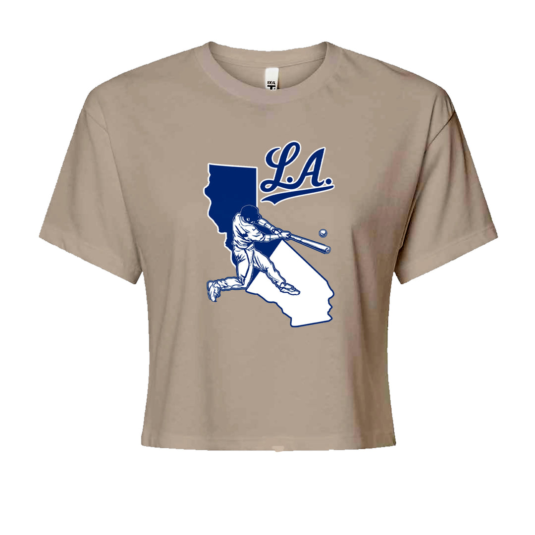 Los Angeles Baseball Batter Up Cropped T-Shirt Khaki