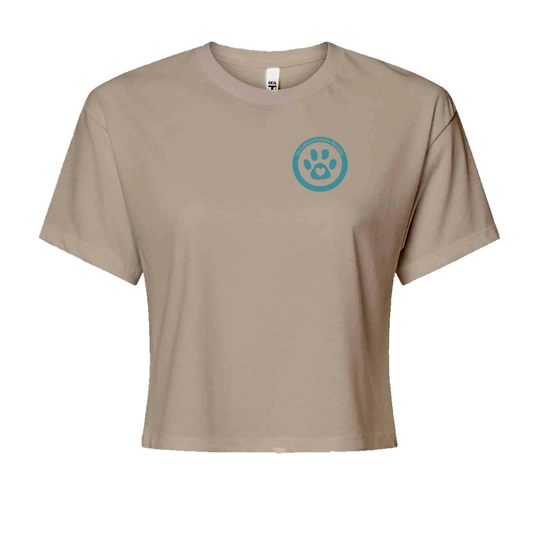 TLC To Love a Canine Dog Rescue Teal Cropped T-Shirt Khaki