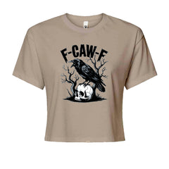 F-Caw-F Crow On Skull F-ck Off Gothic Cropped T-Shirt Khaki