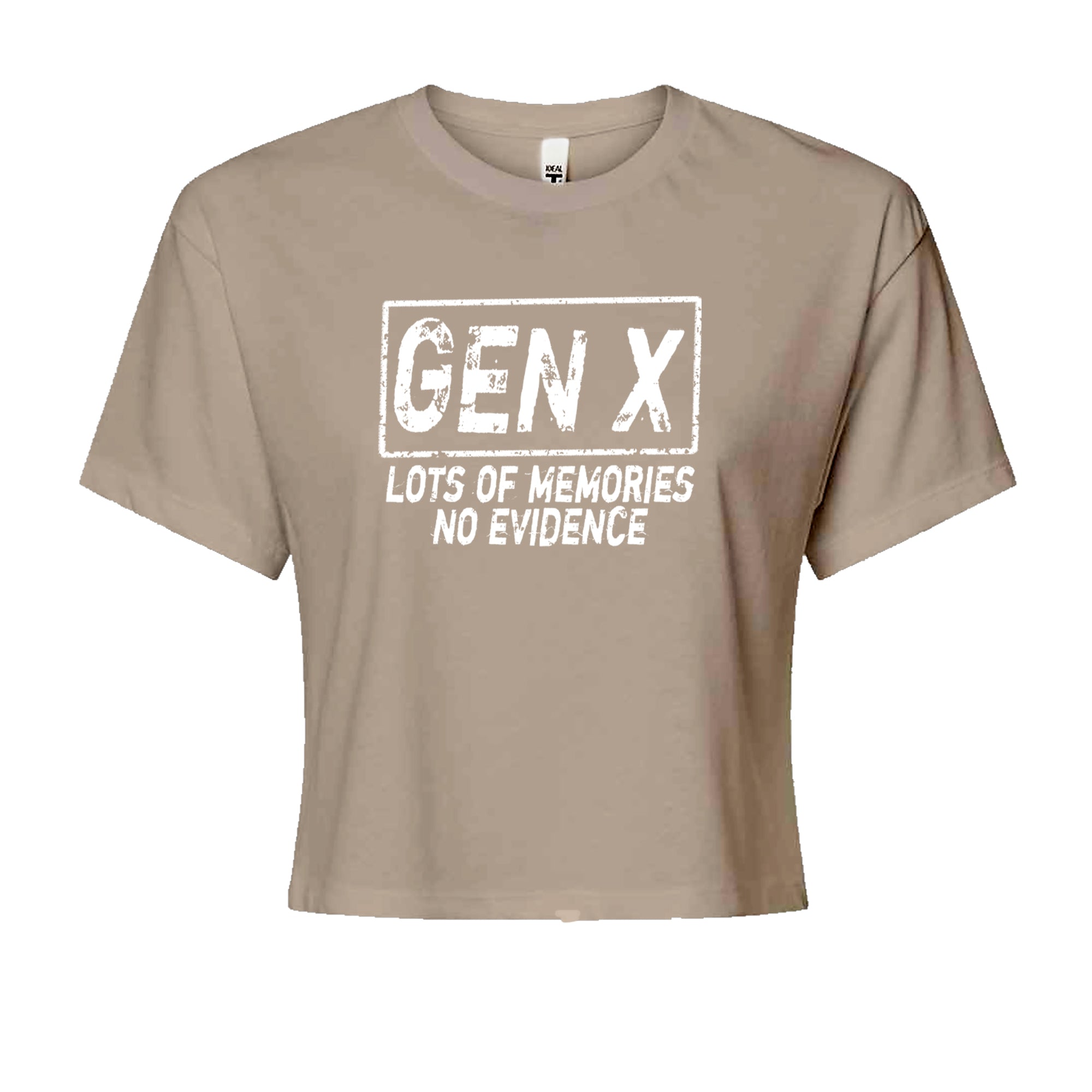 Gen X Lots of Memories No Evidence Nostalgia Cropped T-Shirt Khaki