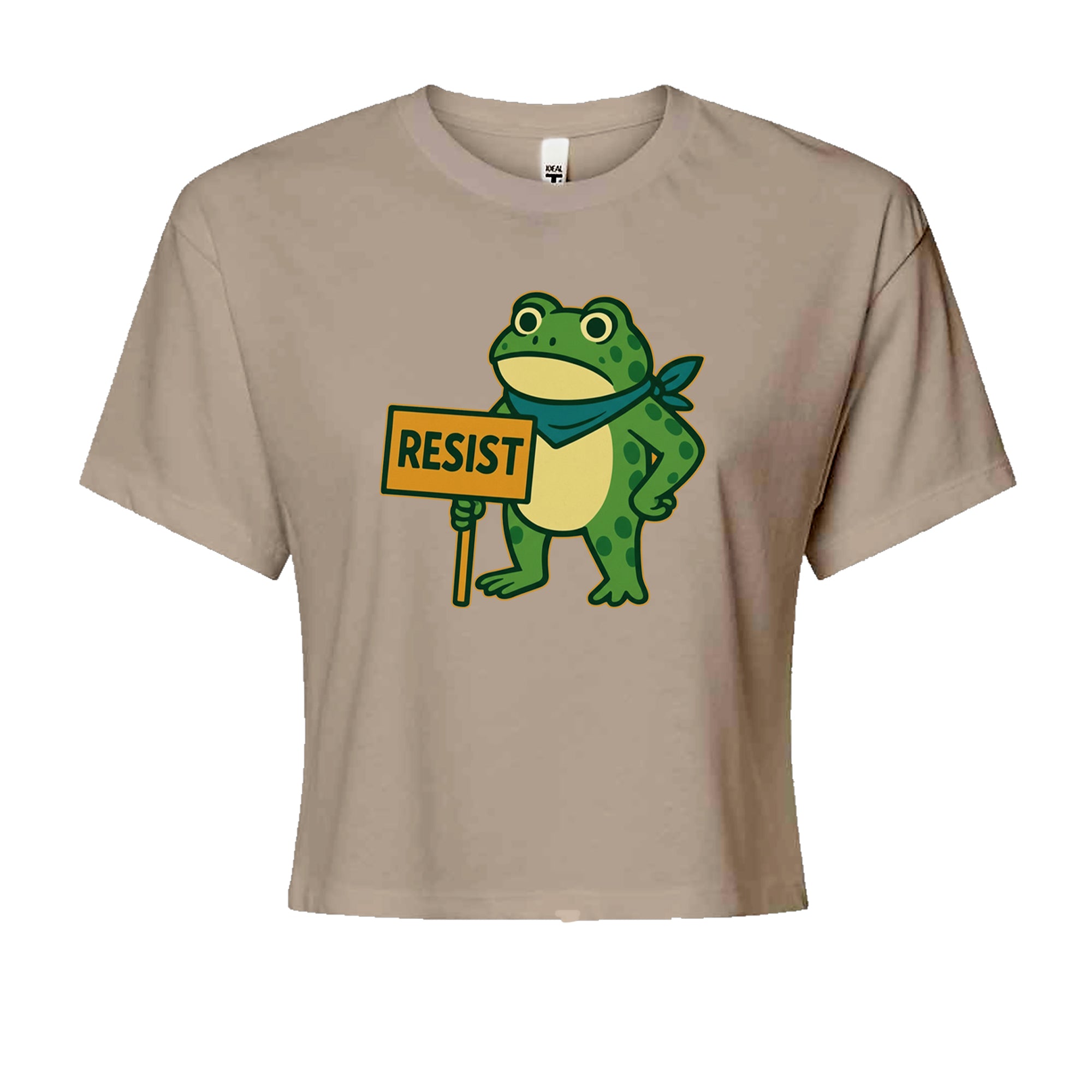 Sign Resist Meme Frog Protest Cropped T-Shirt Khaki