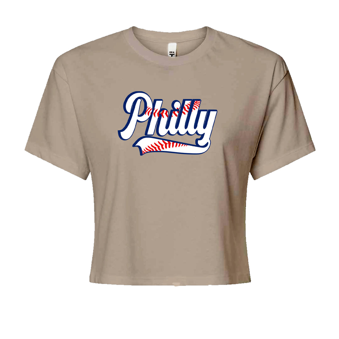 Philly Baseball Stitching Cropped T-Shirt Khaki