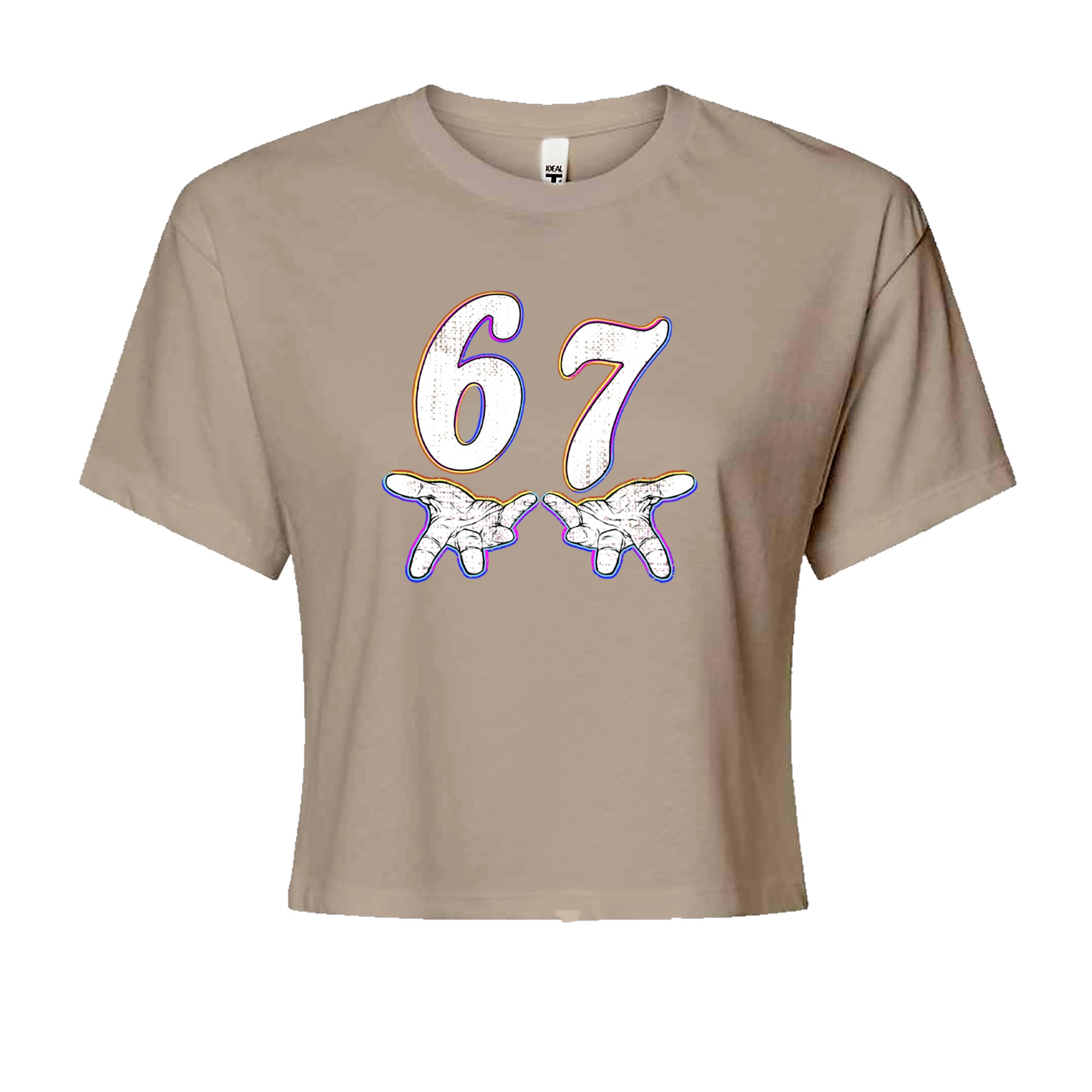 67 Hands Meme Viral Drill Cropped T-Shirt Khaki
