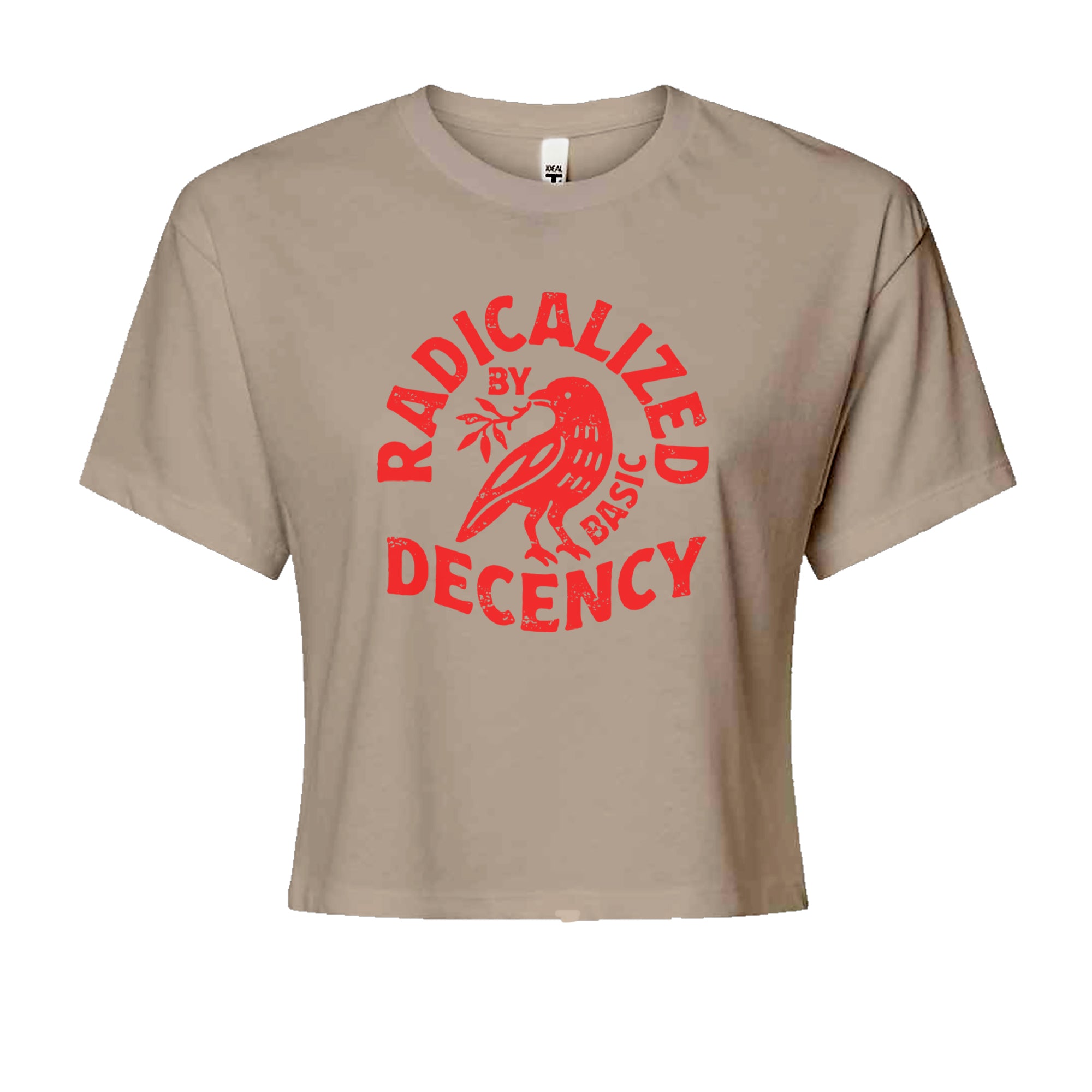 Radicalized by Basic Decency Dove Protest Statement Cropped T-Shirt Khaki