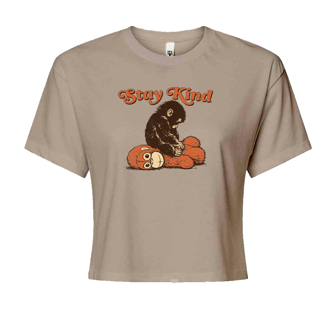 Punch Stay Kind Macaque Cropped T-Shirt Khaki