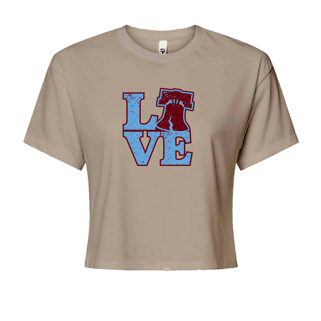 Love Philly Liberty Bell Cropped T-Shirt Khaki