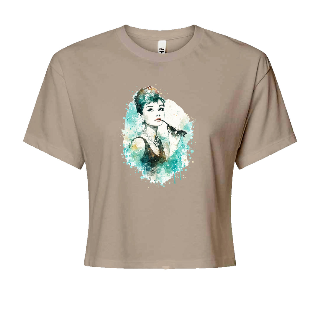 Mrs. Herpburn Iconic Watercolors Cropped T-Shirt Khaki