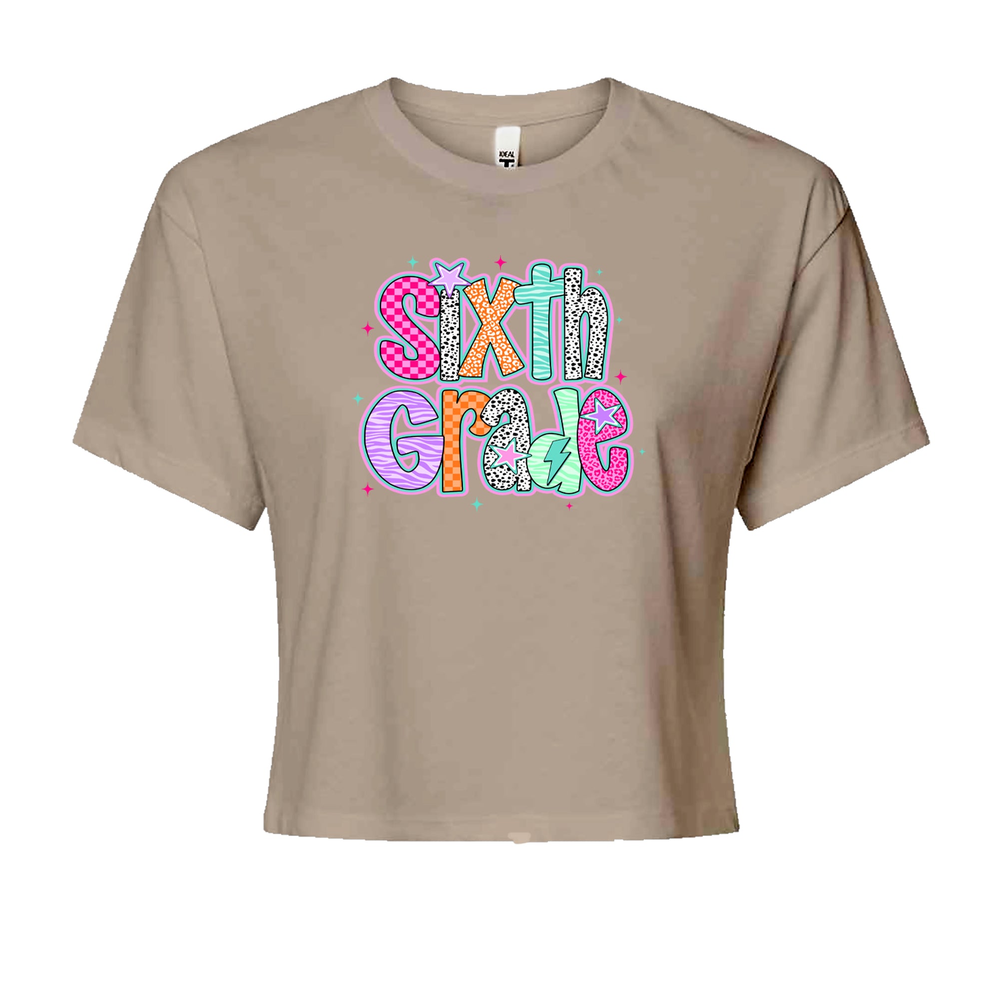 Sixth Grade Colorful Back to School Cropped T-Shirt Khaki