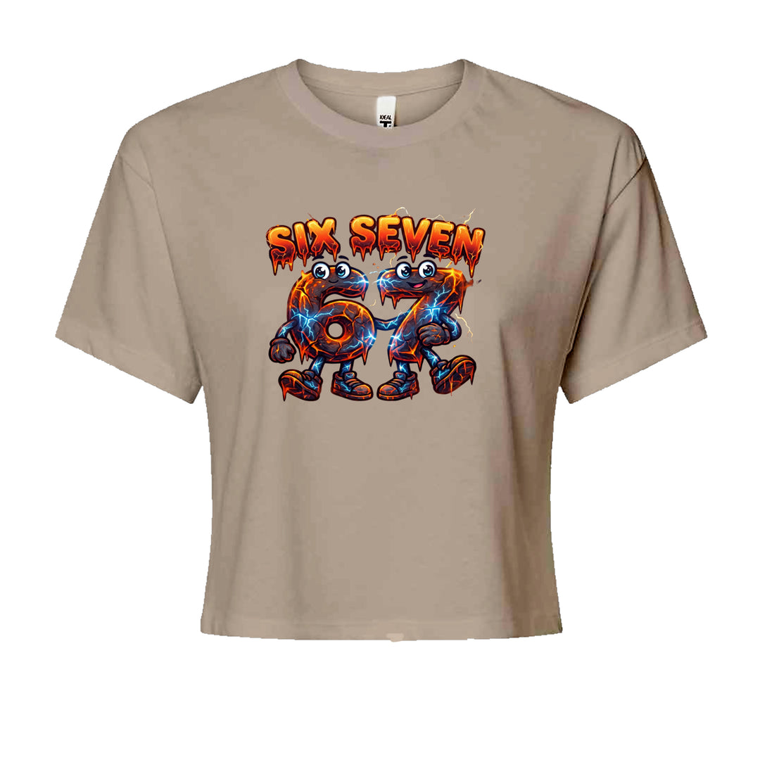 67 Lava Lightning Six Seven Meme Cropped T-Shirt Khaki