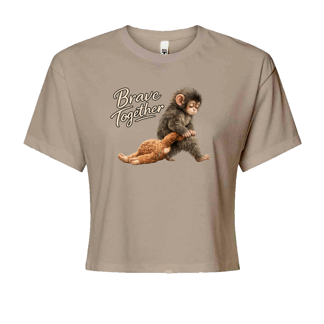 Punch Brave Together Stuffed Animal Cropped T-Shirt Khaki