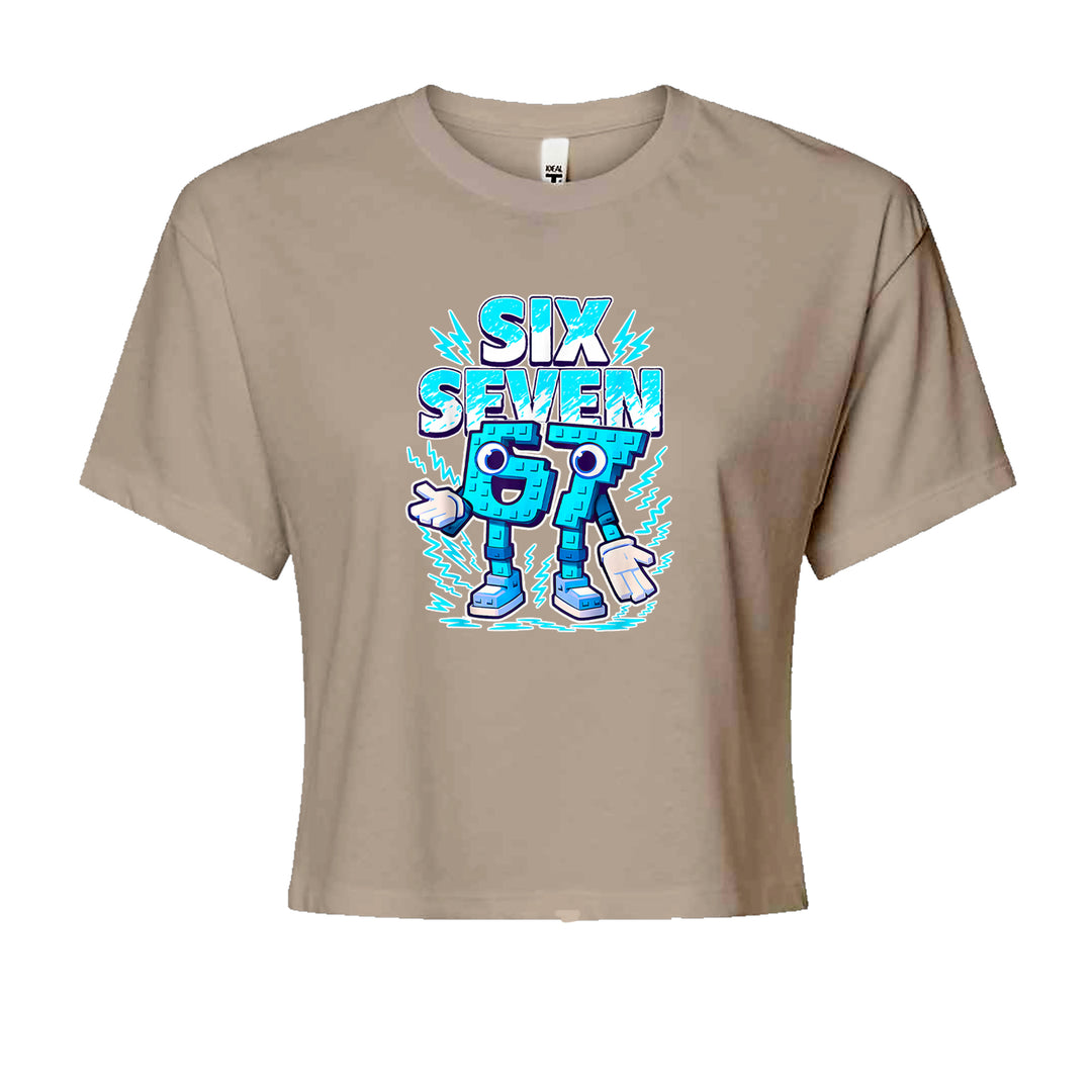 67 Brainrot Meme Slang Cropped T-Shirt Khaki