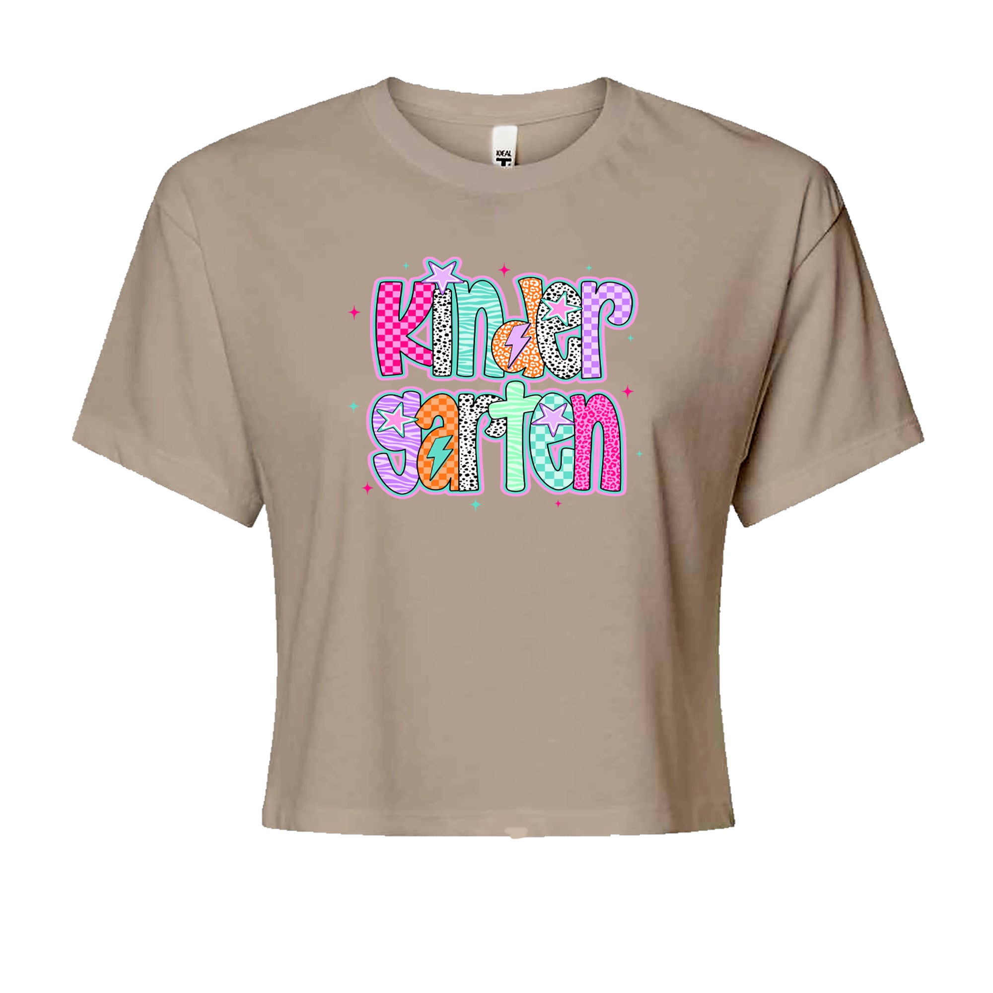 Kindergarten Cutie Colorful Back to School Cropped T-Shirt Khaki