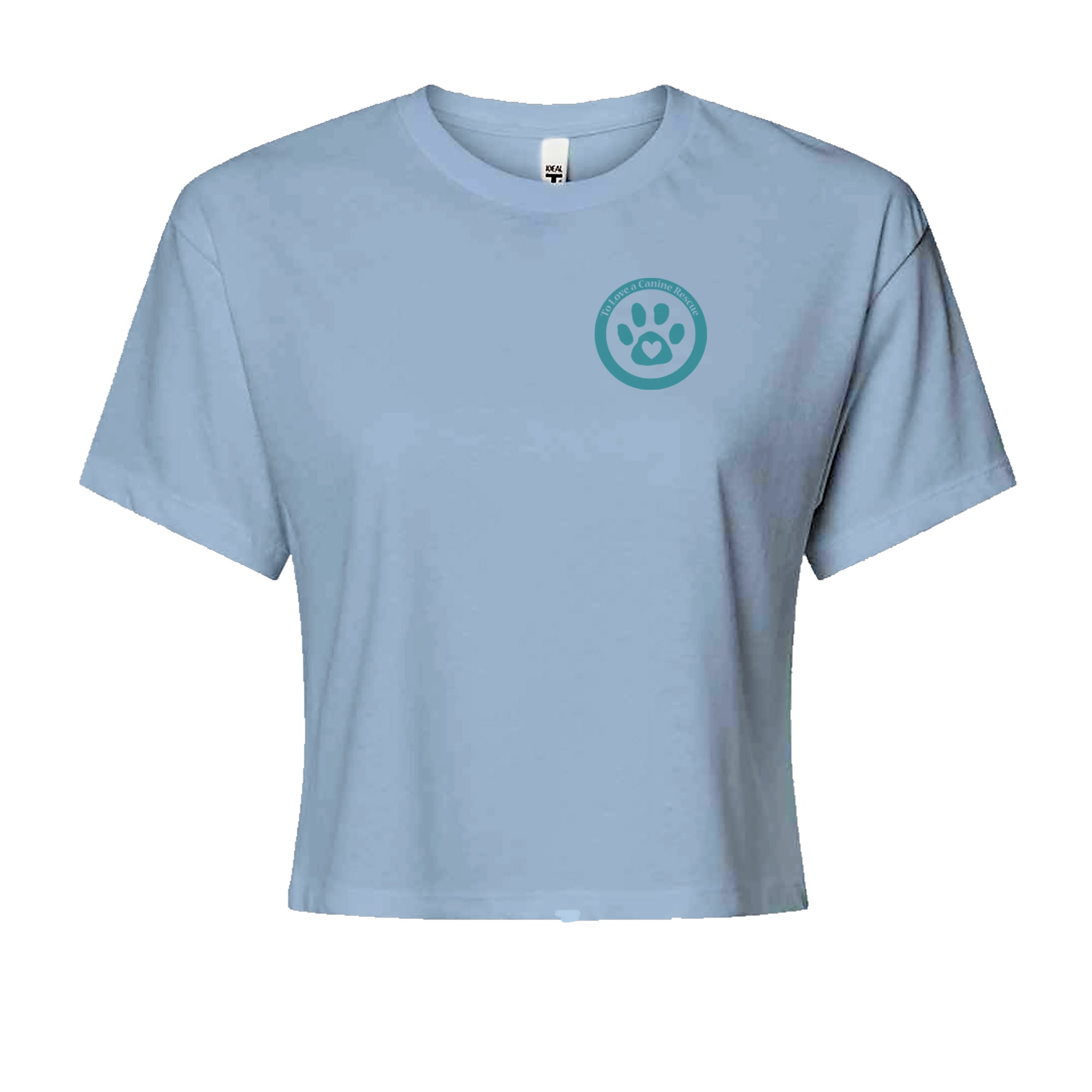 TLC To Love a Canine Dog Rescue Teal Cropped T-Shirt Light Blue