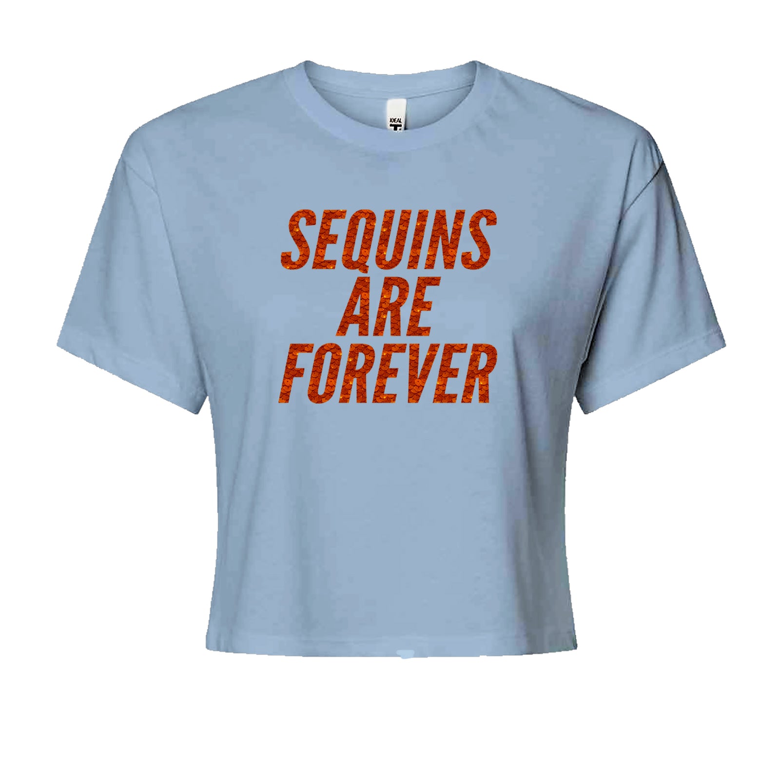 Sequins Are Forever Retro Glam Cropped T-Shirt Light Blue