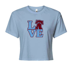 Love Philly Liberty Bell Cropped T-Shirt Light Blue